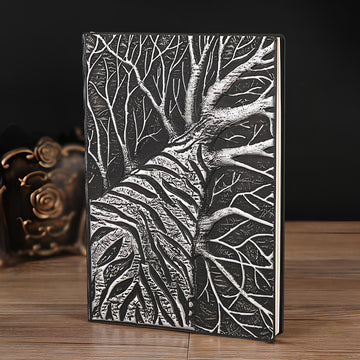 3D EMBOSSED LEATHER COVERED TRAVELLERS JOURNAL - SEQUOIA SILVER - A5 SIZE