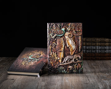 3D EMBOSSED LEATHER COVERED TRAVELLERS JOURNAL - RADHA AND KRISHNA - MULTI-COLOR - A5 SIZE