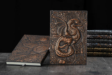 3D EMBOSSED LEATHER COVERED TRAVELLERS JOURNAL - FLYING DRAGON RED - A5 SIZE
