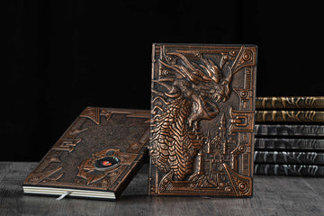 3D EMBOSSED LEATHER COVERED TRAVELLERS JOURNAL - FORTDRAGON - RED - A5 SIZE