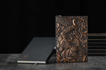 3D EMBOSSED LEATHER COVERED TRAVELLERS JOURNAL - PEACOCK RED - A5 SIZE