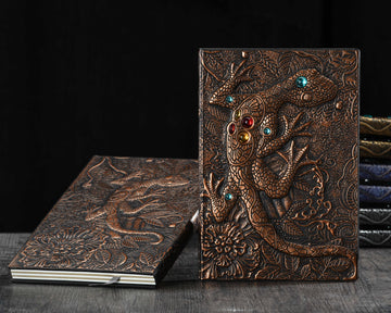 3D EMBOSSED LEATHER COVERED TRAVELLERS JOURNAL - DRAGON RED - A5 SIZE