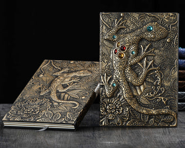 3D EMBOSSED LEATHER COVERED TRAVELLERS JOURNAL - DRAGON BRONZE - A5 SIZE