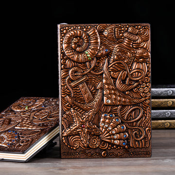 3D EMBOSSED LEATHER COVERED TRAVELLERS JOURNAL - UNDERWATER RED - A5 SIZE