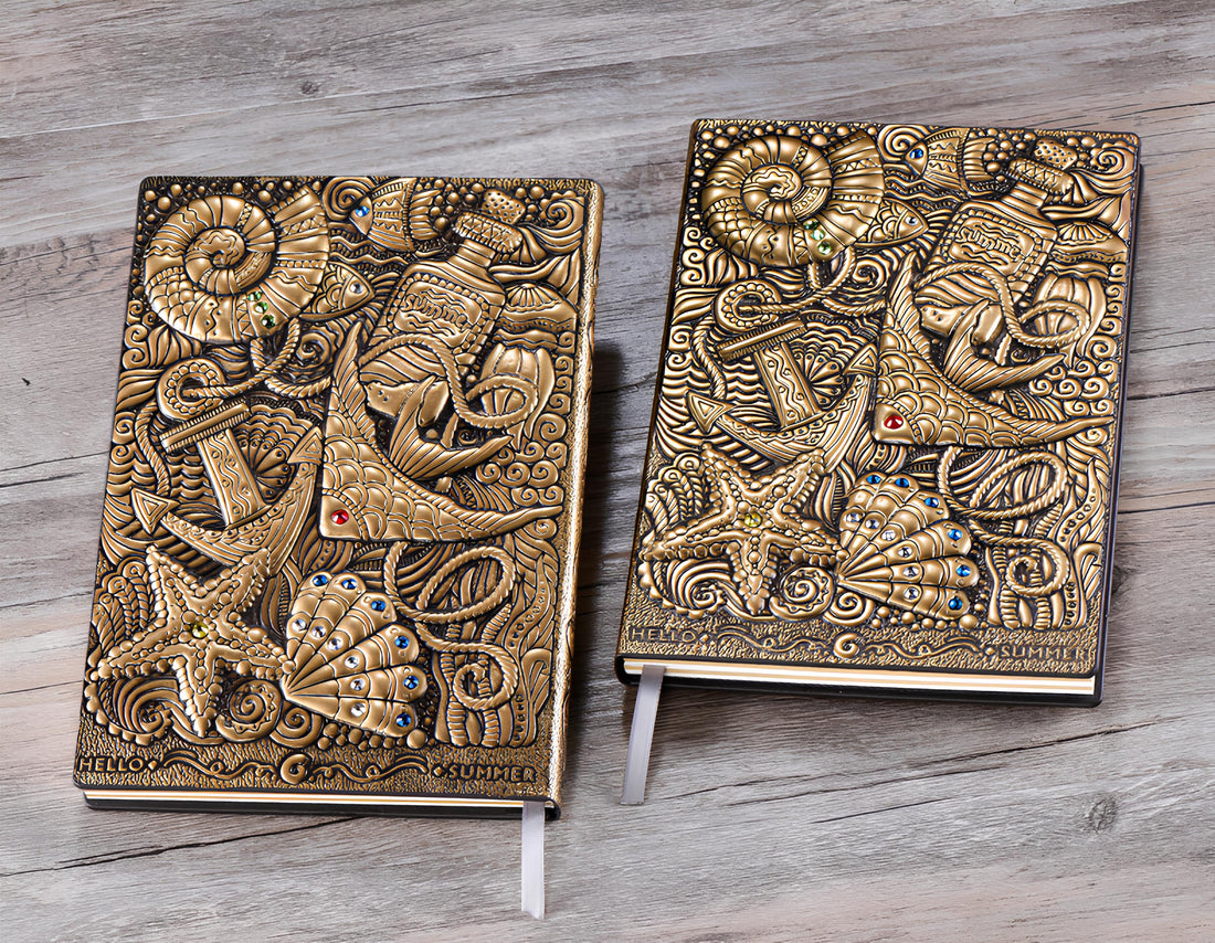 3D EMBOSSED LEATHER COVERED TRAVELLERS JOURNAL - UNDERWATER BRONZE - A5 SIZE