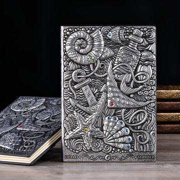 3D EMBOSSED LEATHER COVERED TRAVELLERS JOURNAL - UNDERWATER SILVER - A5 SIZE