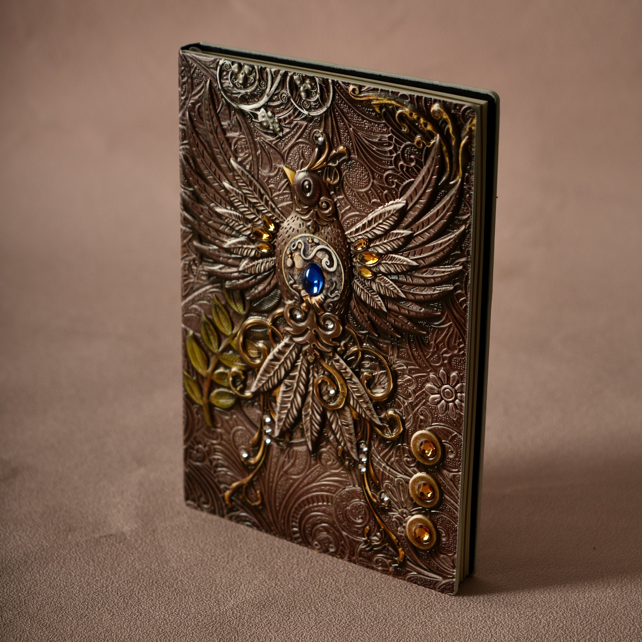 3D EMBOSSED LEATHER COVERED TRAVELLERS JOURNAL - PHOENIX - MULTI COLOR - A5 SIZE