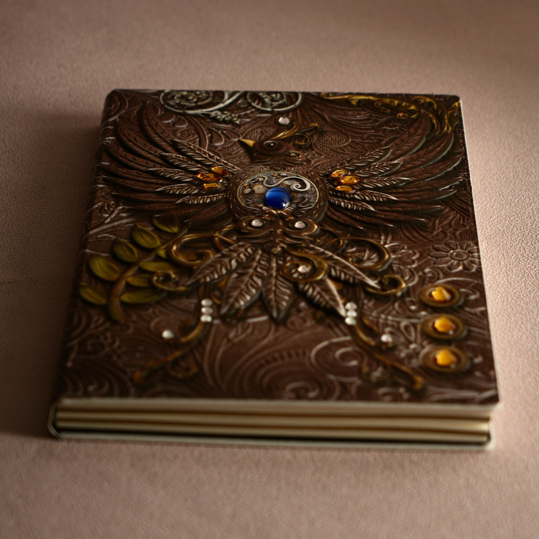 3D EMBOSSED LEATHER COVERED TRAVELLERS JOURNAL - PHOENIX - MULTI COLOR - A5 SIZE