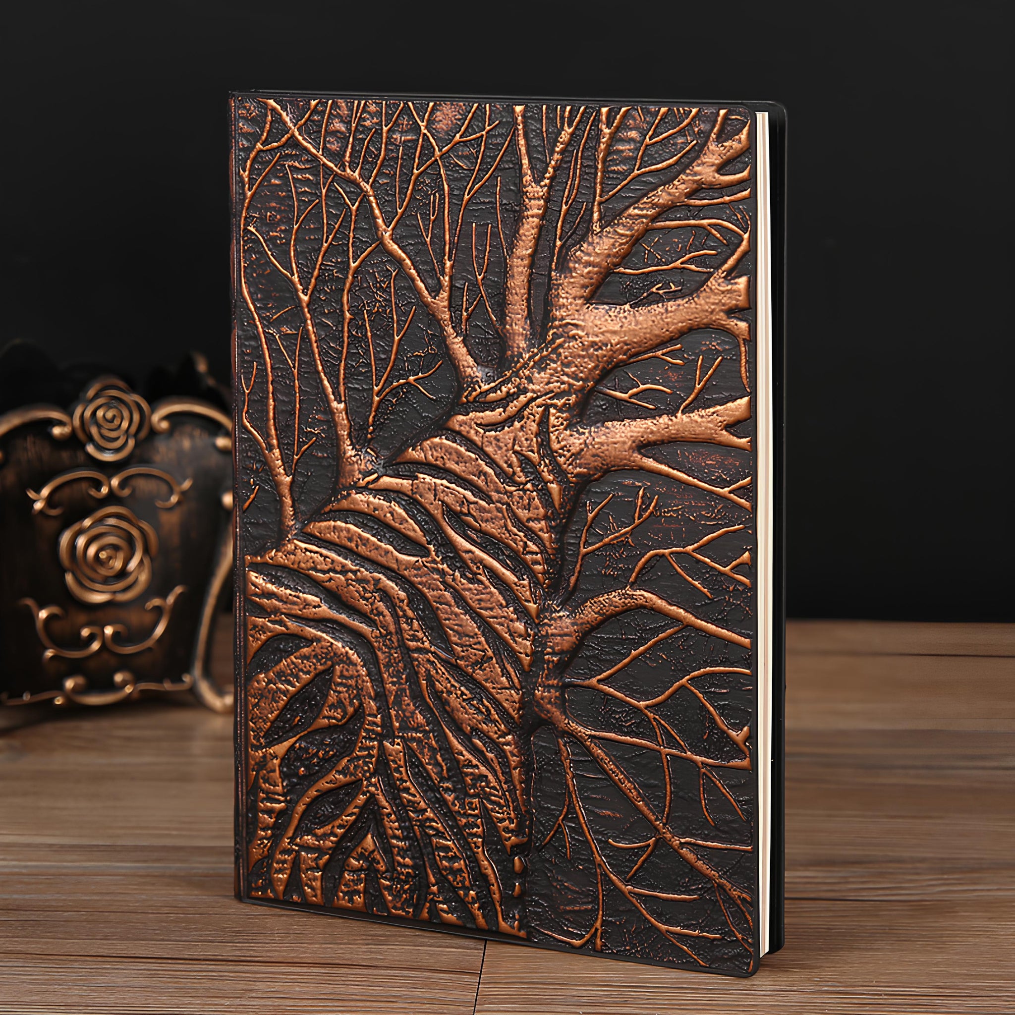 3D EMBOSSED LEATHER COVERED TRAVELLERS JOURNAL - SEQUOIA RED - A5 SIZE