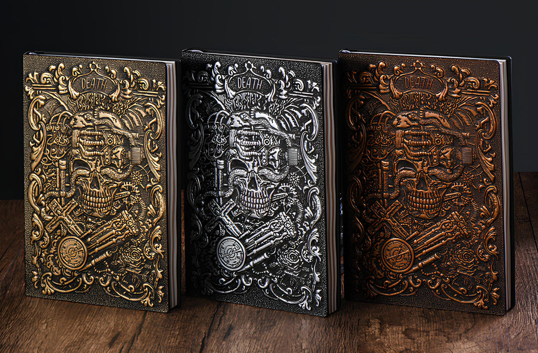 3D EMBOSSED LEATHER COVERED TRAVELLERS JOURNAL - SKULL BRONZE - A5 SIZE