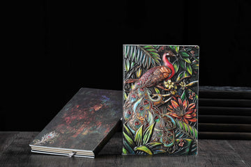 3D EMBOSSED LEATHER COVERED TRAVELLERS JOURNAL - PEACOCK MULTICOLOR - A5 SIZE