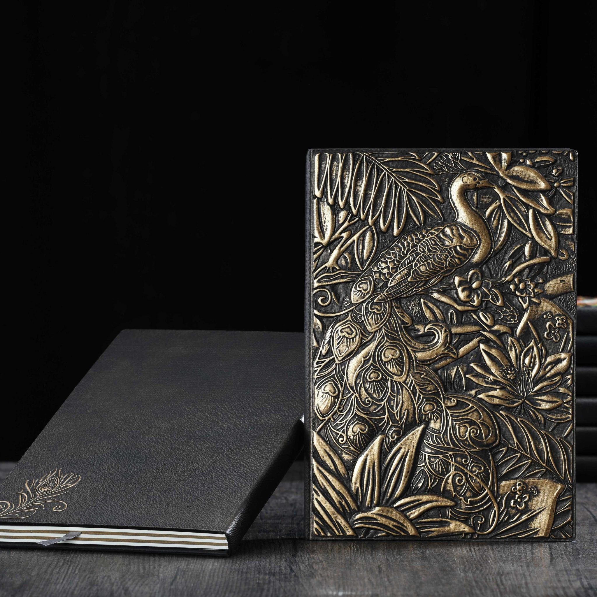3D EMBOSSED LEATHER COVERED TRAVELLERS JOURNAL - PEACOCK BRONZE - A5 SIZE