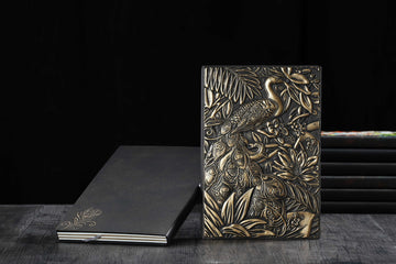 3D EMBOSSED LEATHER COVERED TRAVELLERS JOURNAL - PEACOCK BRONZE - A5 SIZE