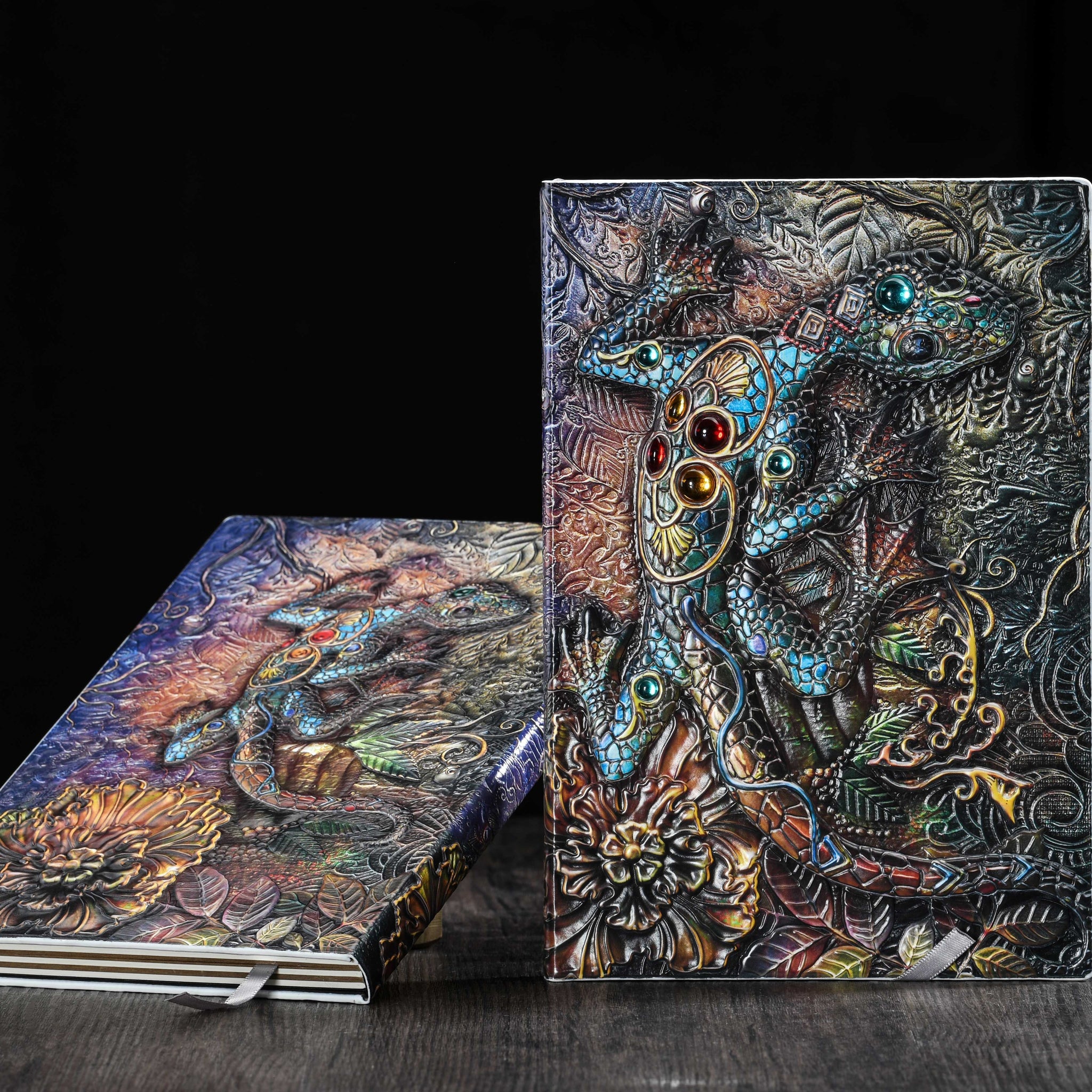 3D EMBOSSED LEATHER COVERED TRAVELLERS JOURNAL - DRAGON MULTI-COLOR - A5 SIZE