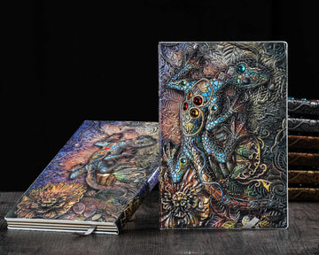 3D EMBOSSED LEATHER COVERED TRAVELLERS JOURNAL - DRAGON MULTI-COLOR - A5 SIZE