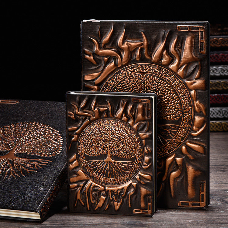 3D EMBOSSED LEATHER COVERED TRAVELLERS JOURNAL - TREE OF LIFE - A6 SIZE