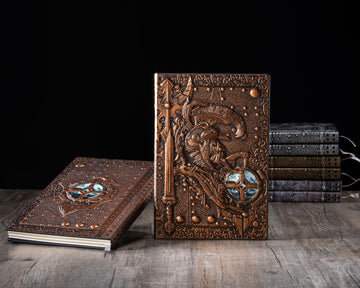 3D EMBOSSED LEATHER COVERED TRAVELLERS JOURNAL - GOD OF WAR - RED - A5 SIZE