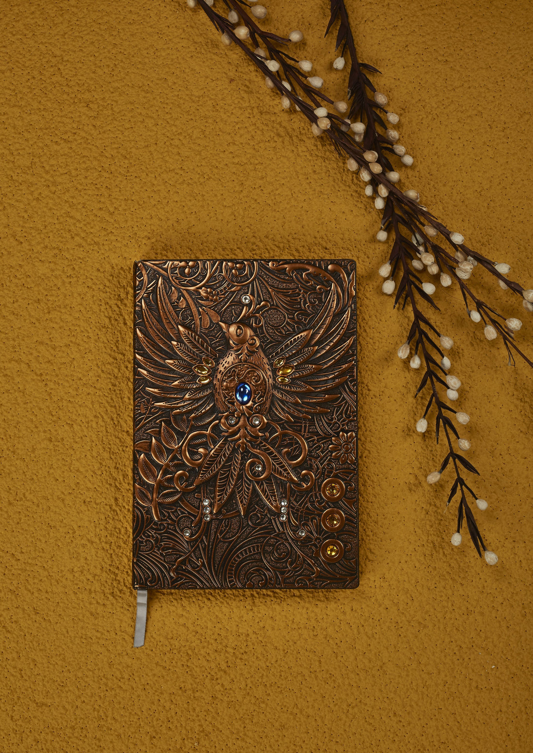 3D EMBOSSED LEATHER COVERED TRAVELLERS JOURNAL - PHOENIX - A5 SIZE