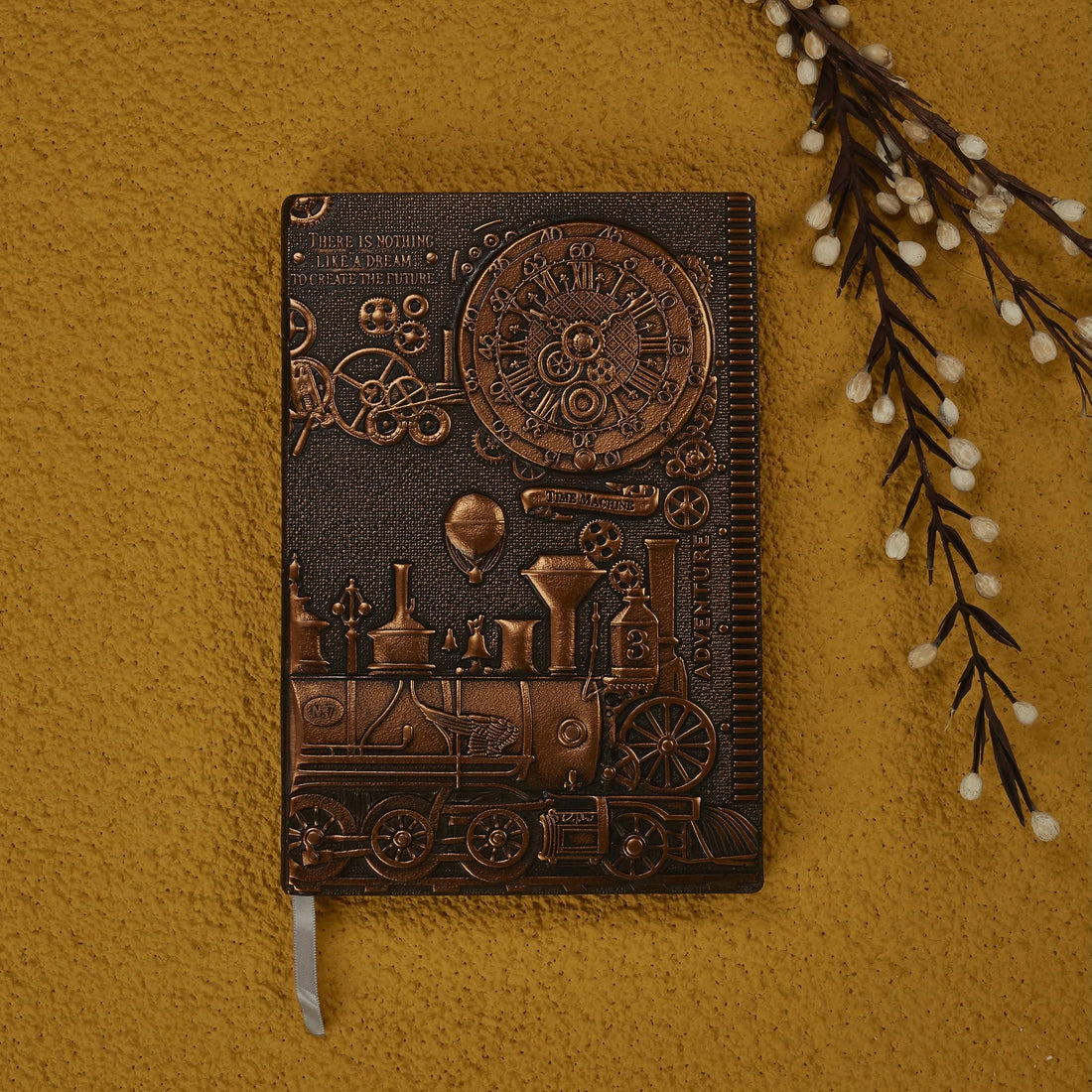 3D EMBOSSED LEATHER COVERED TRAVELLERS JOURNAL - TIME MACHINE - A5 SIZE