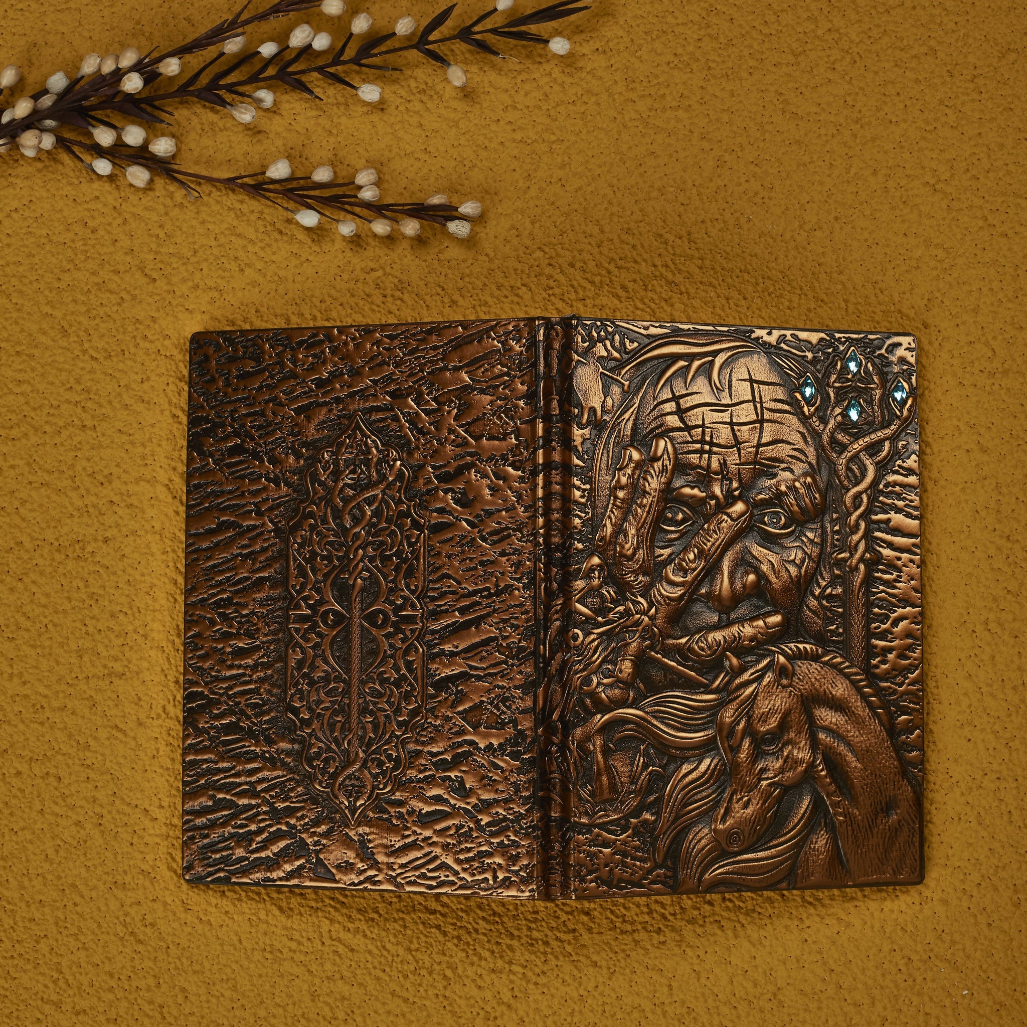 3D EMBOSSED LEATHER COVERED TRAVELLERS JOURNAL - MAGICIAN - A5 SIZE