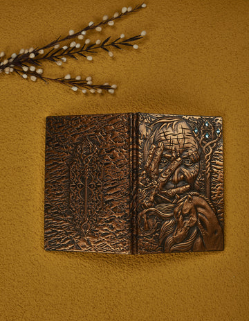 3D EMBOSSED LEATHER COVERED TRAVELLERS JOURNAL - MAGICIAN - A5 SIZE