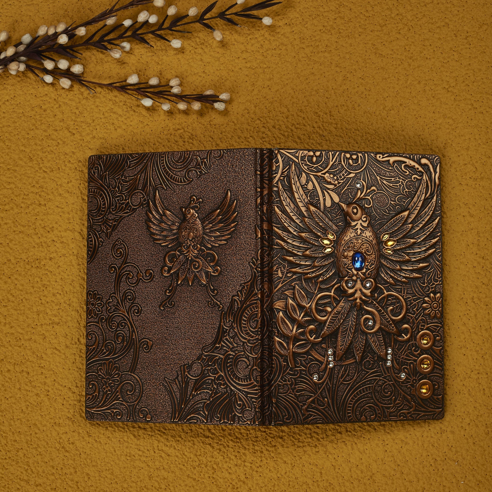 3D EMBOSSED LEATHER COVERED TRAVELLERS JOURNAL - PHOENIX - A5 SIZE