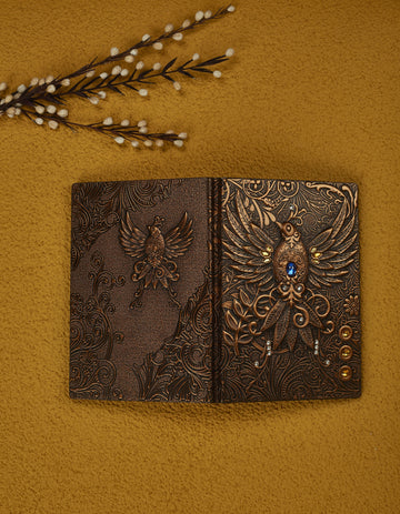 3D EMBOSSED LEATHER COVERED TRAVELLERS JOURNAL - PHOENIX - A5 SIZE