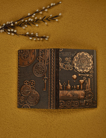 3D EMBOSSED LEATHER COVERED TRAVELLERS JOURNAL - TIME MACHINE - A5 SIZE